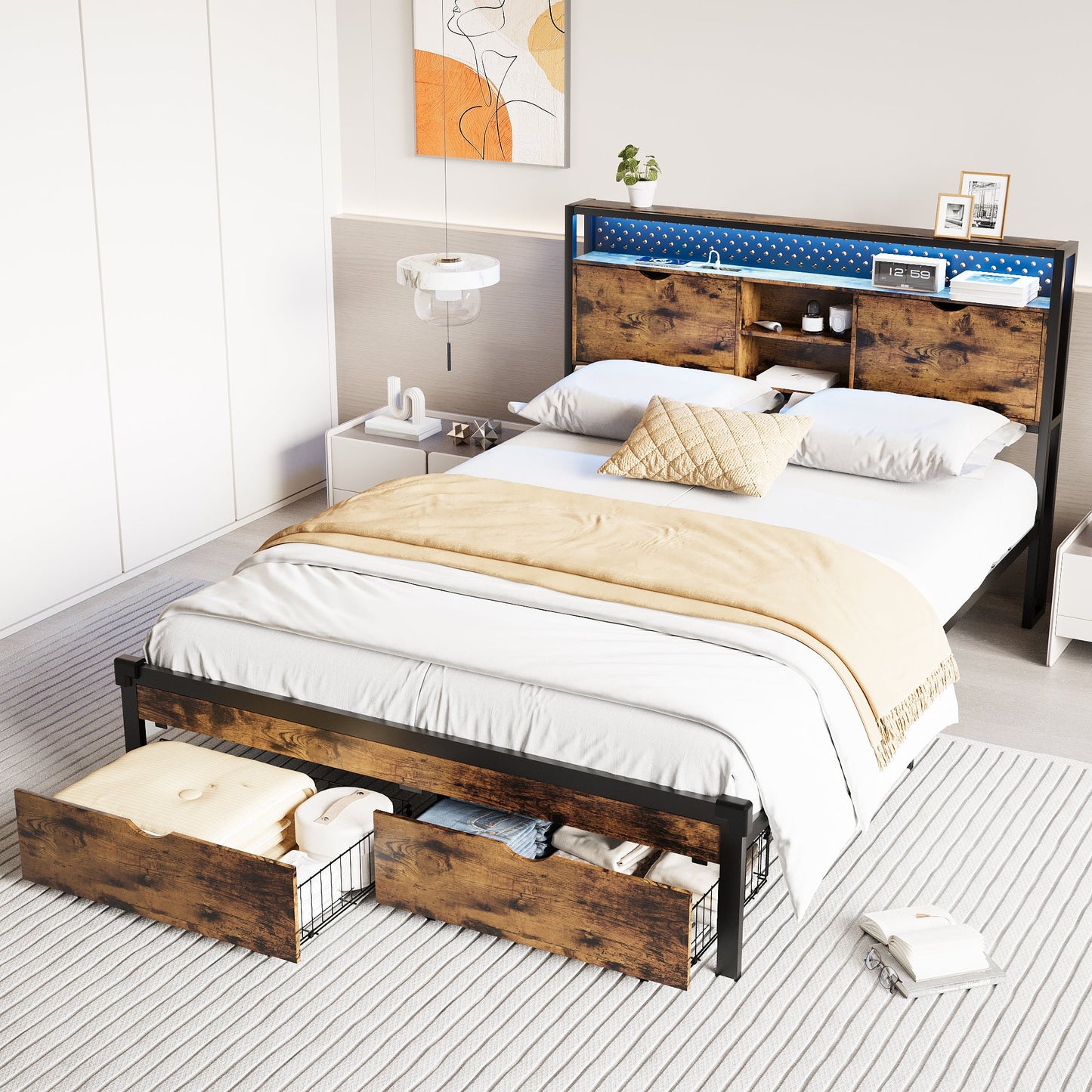 Advwin Double Bed Frame with Charging Station