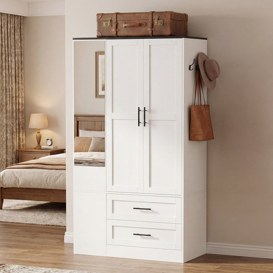 Advwin 2 Doors Armoire Wardrobe Closet with Mirror