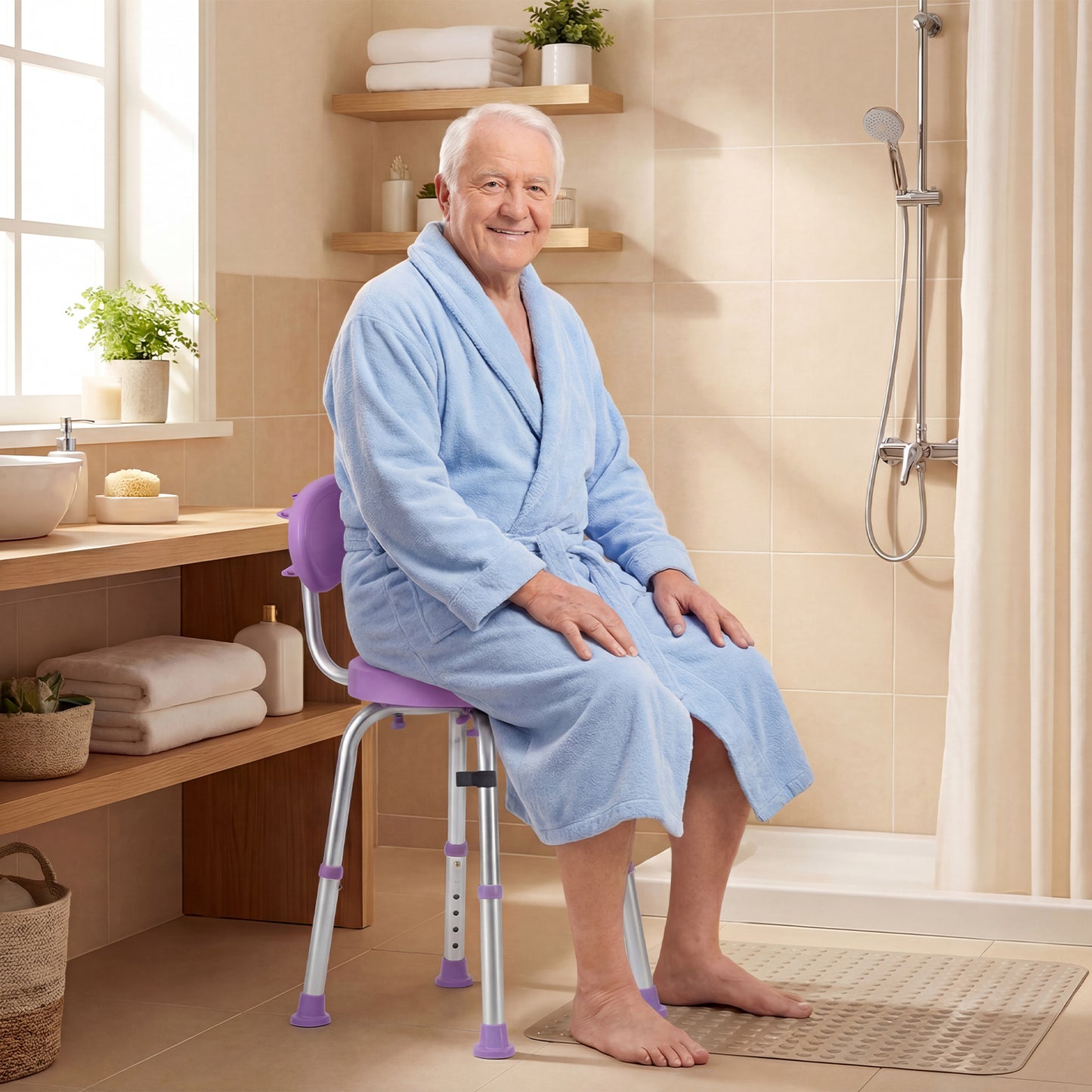 Advwin Adjustable 360° Swivel Shower Chair for Seniors