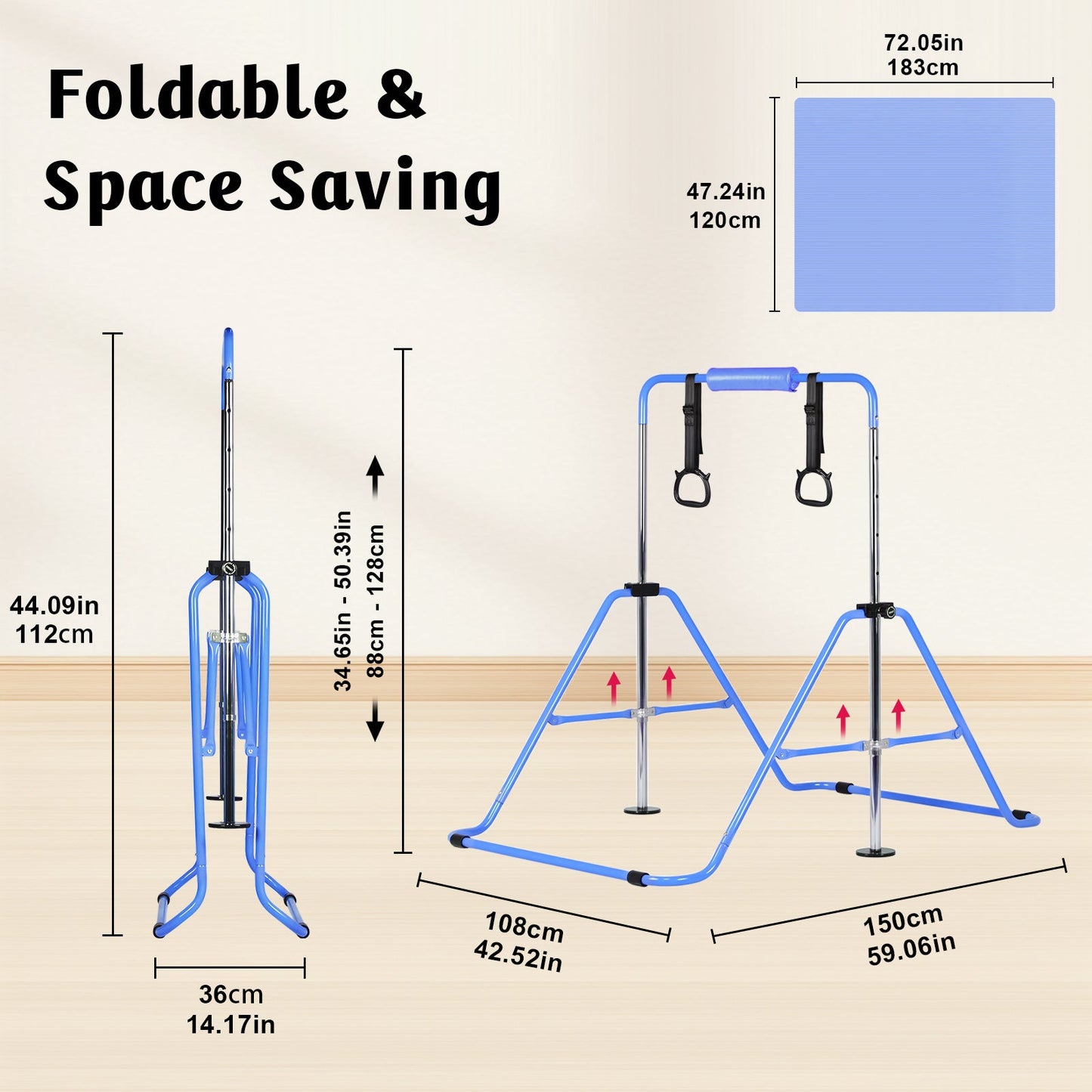 Advwin Kids Gymnastics Bar with Swing & Mat & Rings