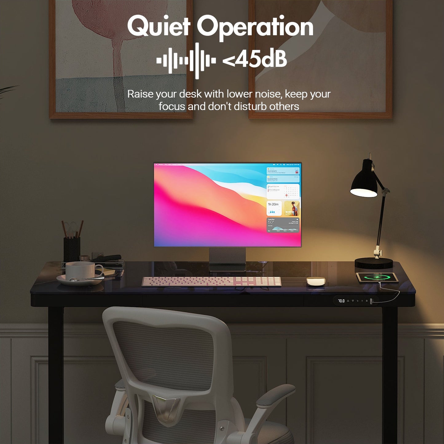 Advwin Electric Standing Desk with Drawer Glass Desktop