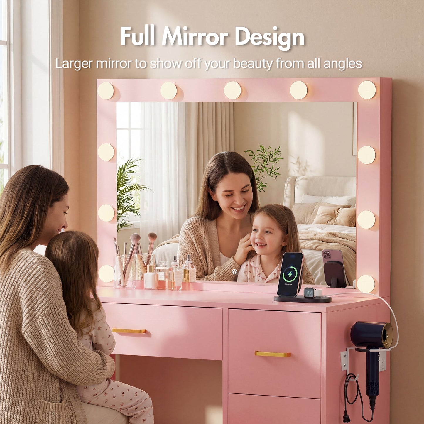 Advwin Dressing Table with Mirror and 11 Light Bulbs