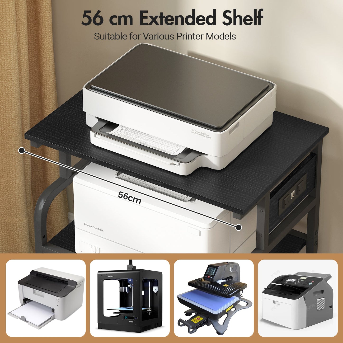 Advwin Large Mobile Printer Stand with Charging Station