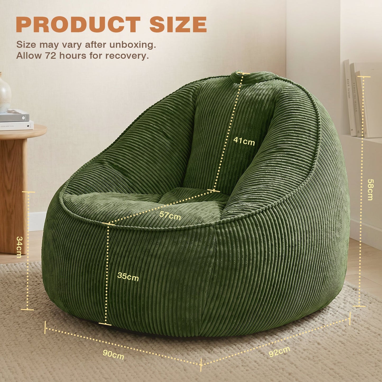 Advwin 90*92cm Corduroy Beanbag Sofa with Backrest