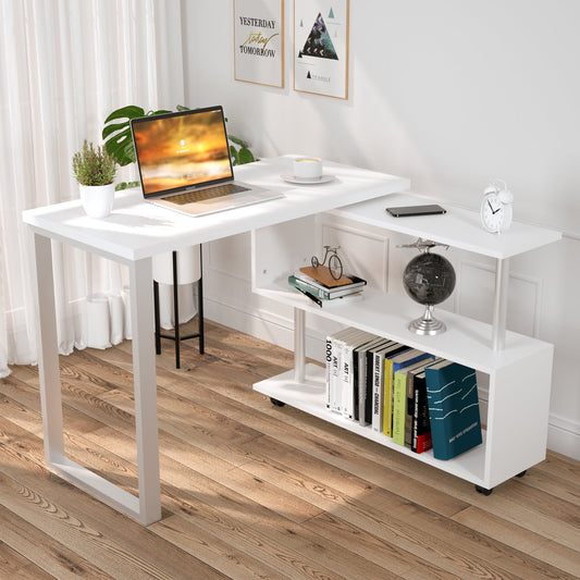 Advwin L-Shape 360° Rotating Bookshelf Computer Desk