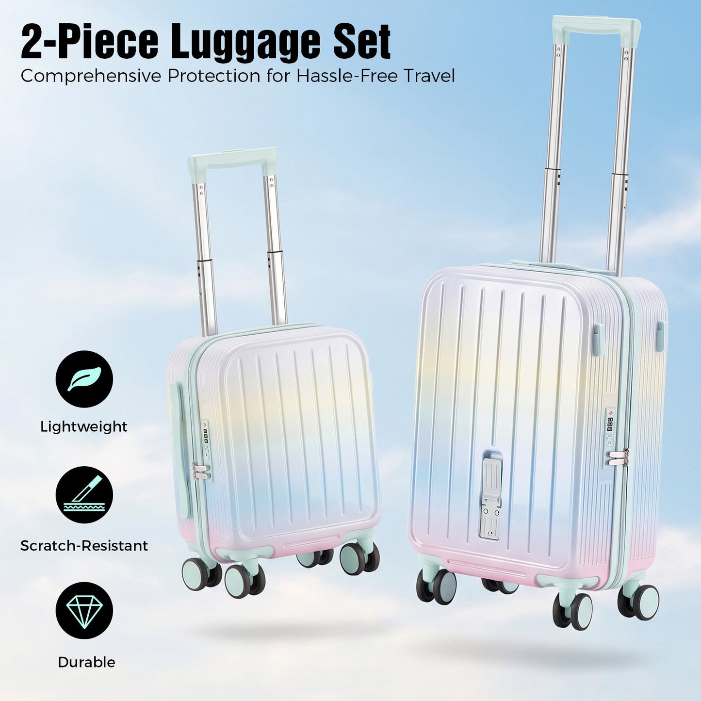 Advwin 2PCS Attachable Hardshell Luggage Set 14/20 Inch
