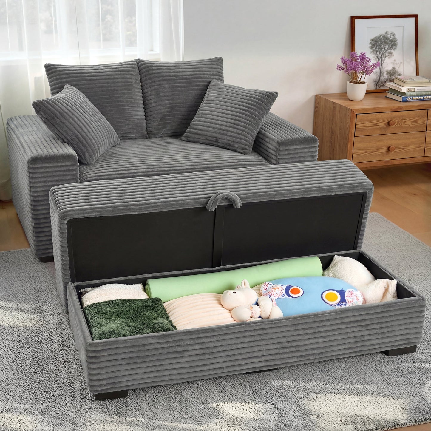 Advwin 146cm Chaise Lounge Chair with Storage Ottoman