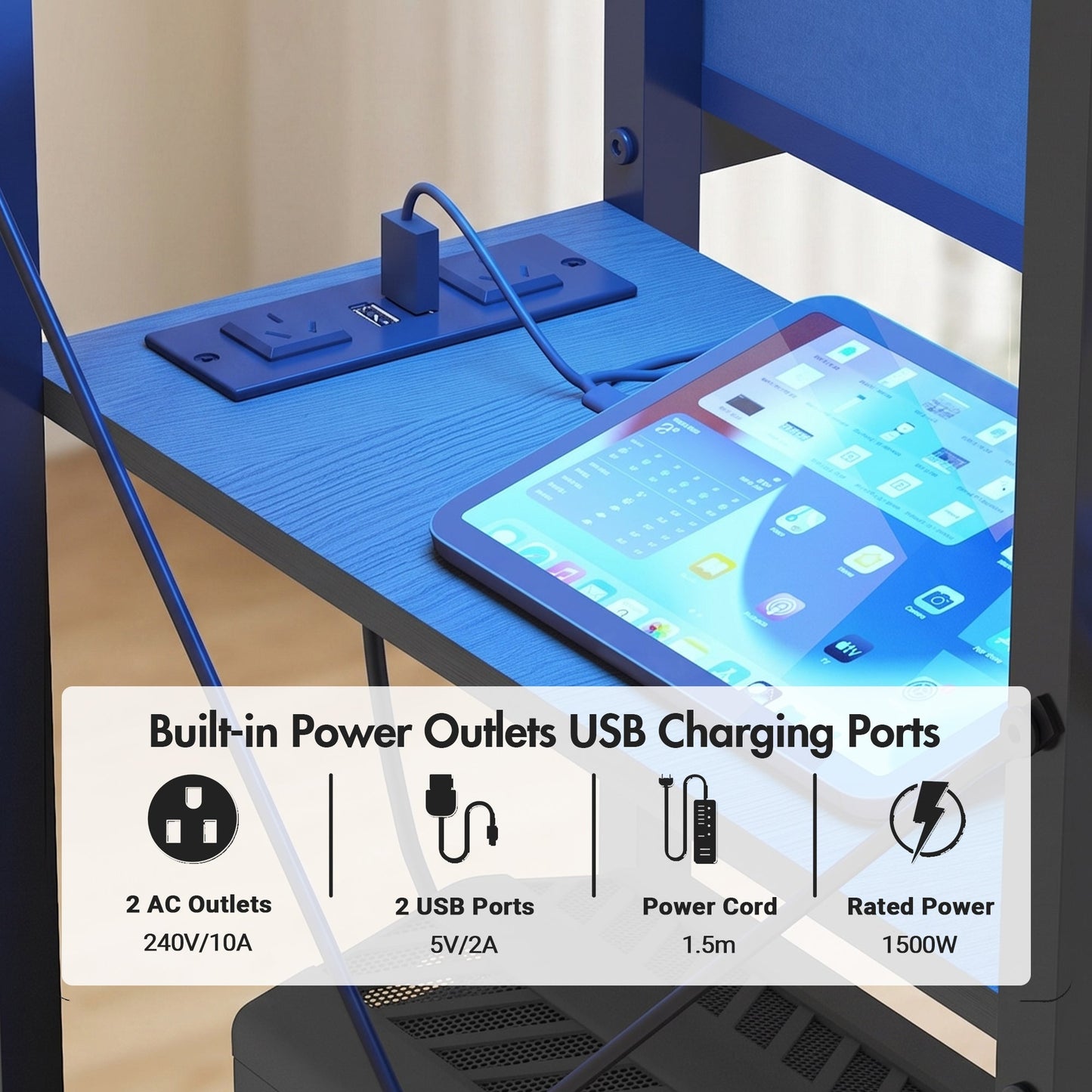 Advwin U Shaped Gaming Desk with LED Lights 148cm