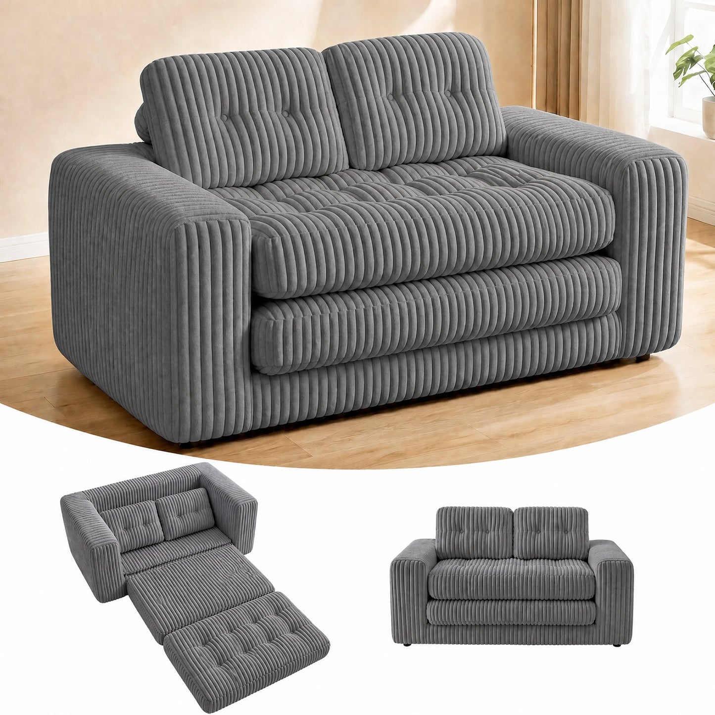 Advwin 2-in-1 Convertible Wide-Wale Corduroy Sofa Bed