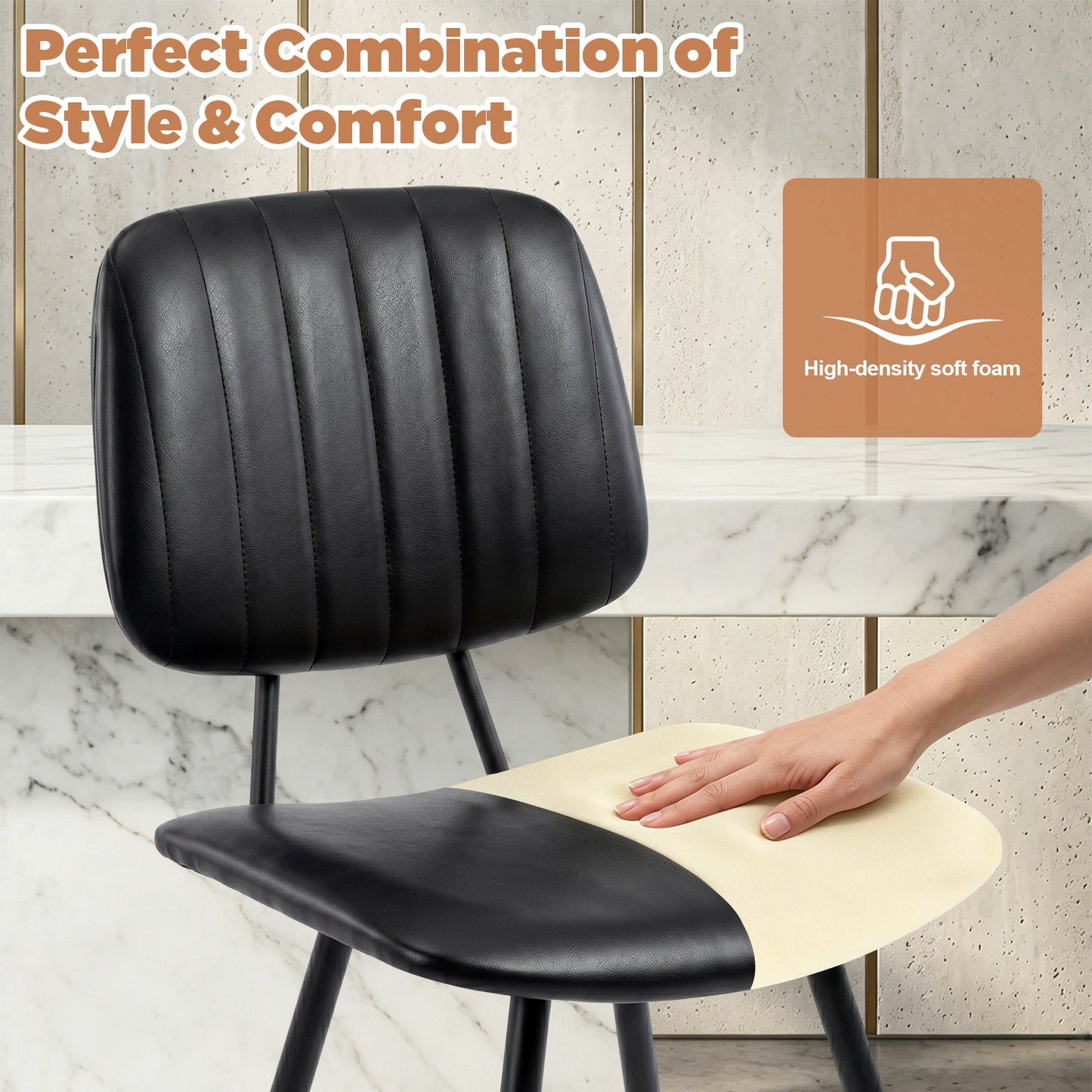 Advwin Set of 2 PU Leather Bar Stools with Back & Footrest