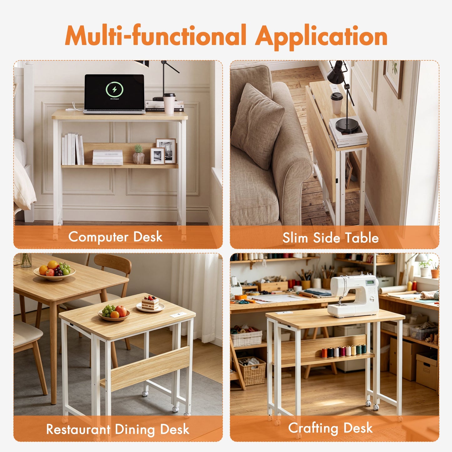 Advwin 80cm Folding Computer Desk w/ Charging Station & Shelf