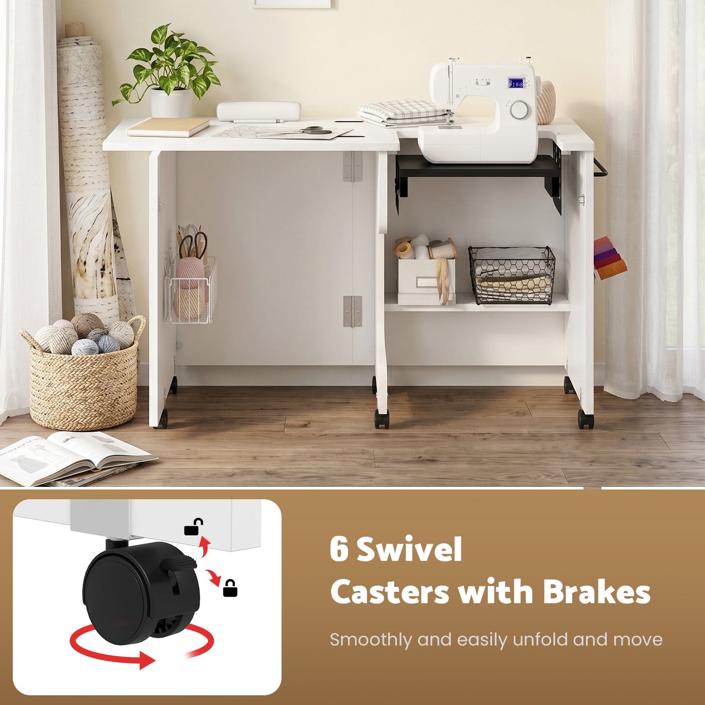 Advwin Folding Sewing Table with Adjustable Platform