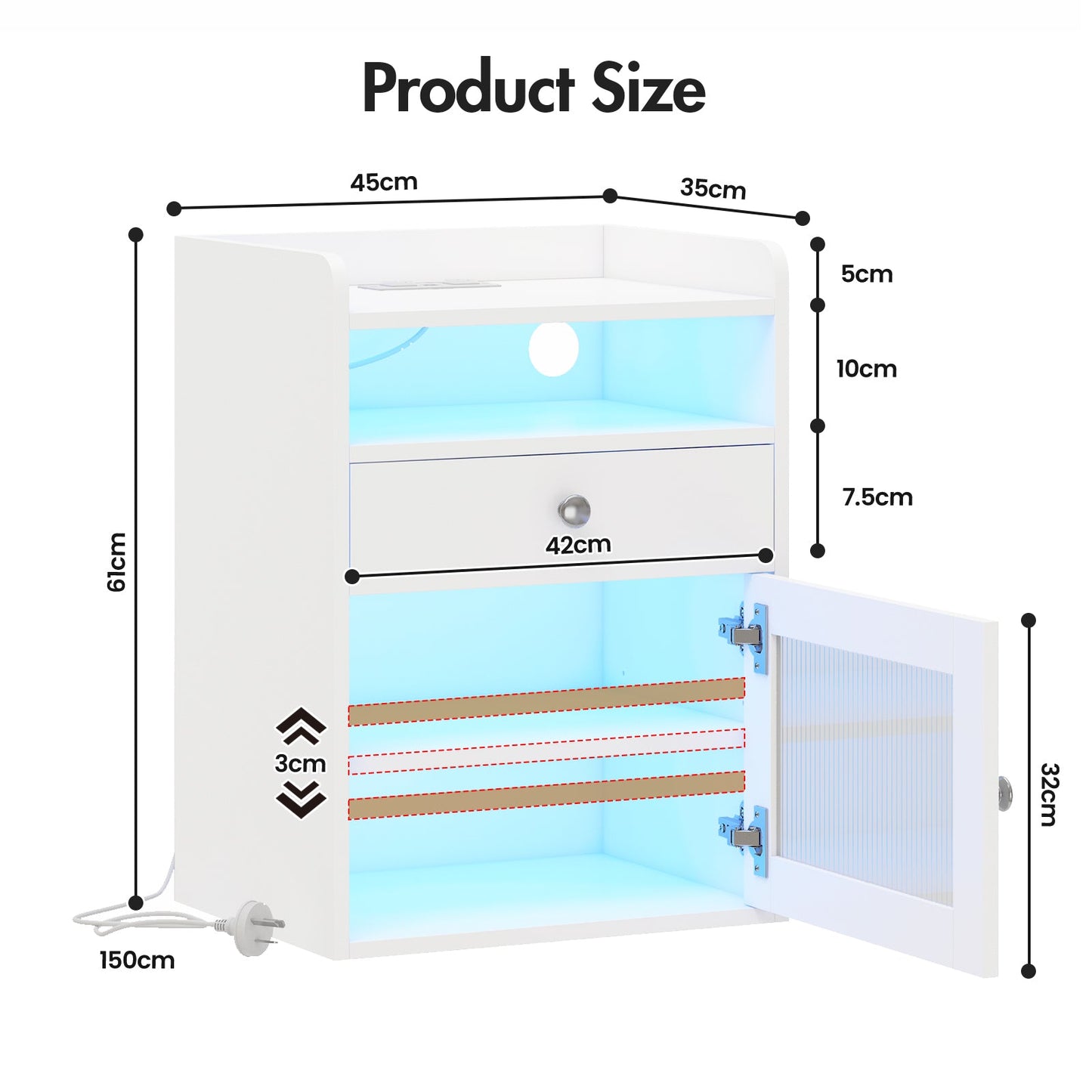 Advwin Bedside Table with Charging Station