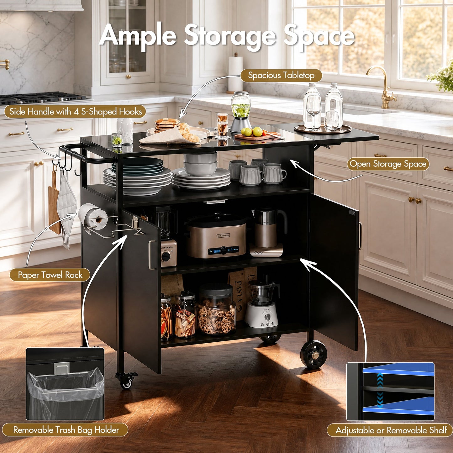 Advwin Mobile Kitchen Island with Foldable Side Table