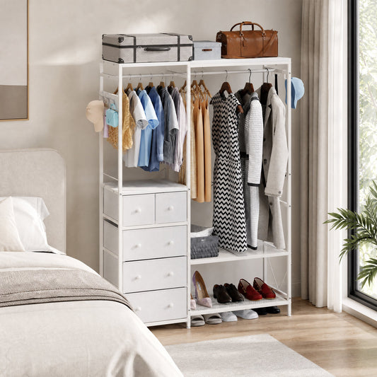 Advwin Portable Wardrobe with 2 Rods & 5 Drawers