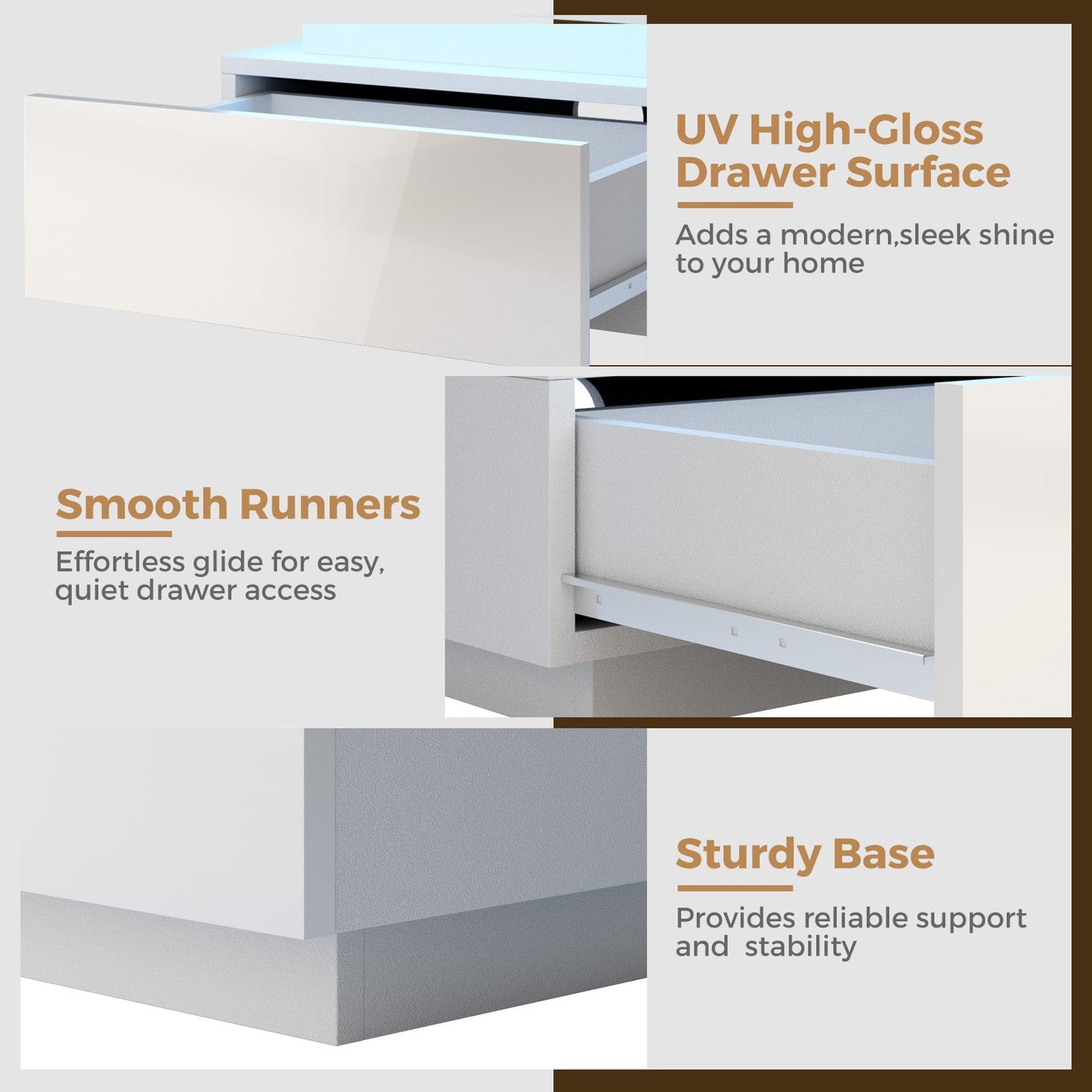 Advwin Bedside Table 3 Drawers With with Charging Station
