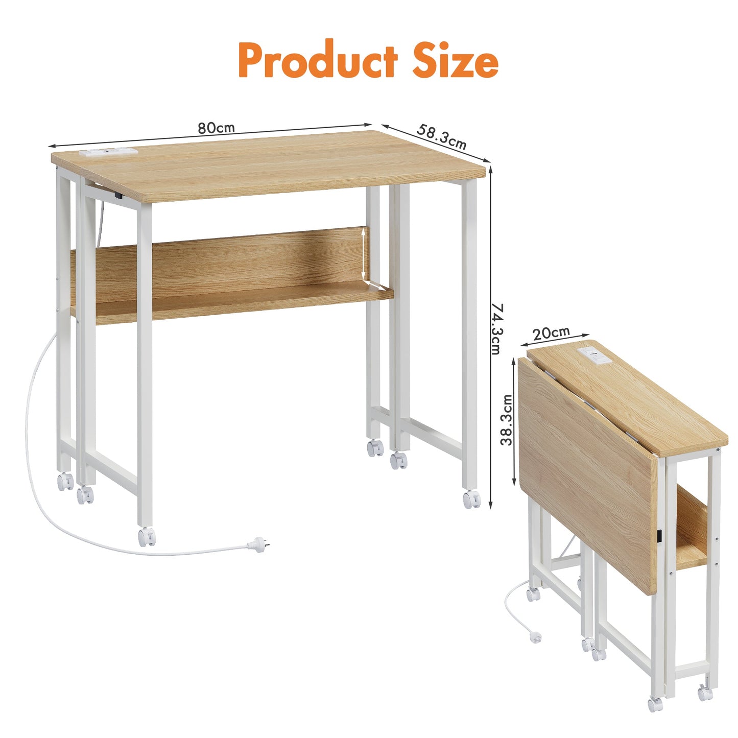 Advwin 80cm Folding Computer Desk w/ Charging Station & Shelf