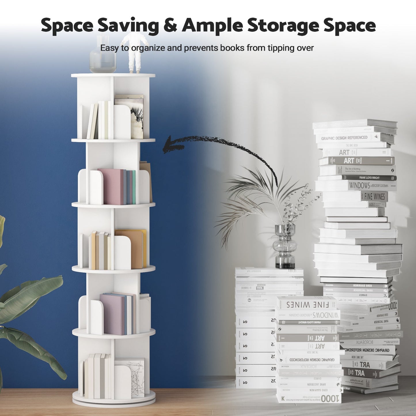 Advwin 5-Tier 360° Rotating Corner Bookshelf White