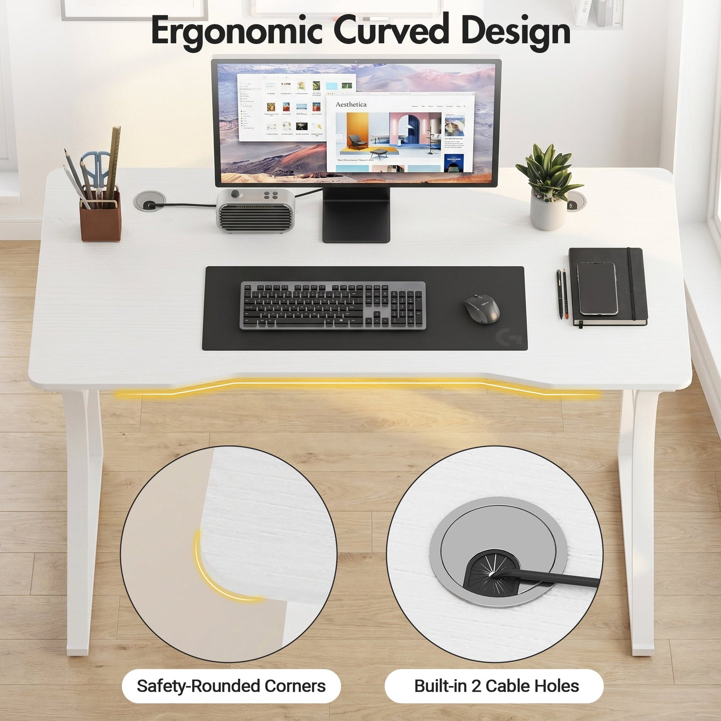 Advwin 120cm Computer Desk with 2 Cable Holes