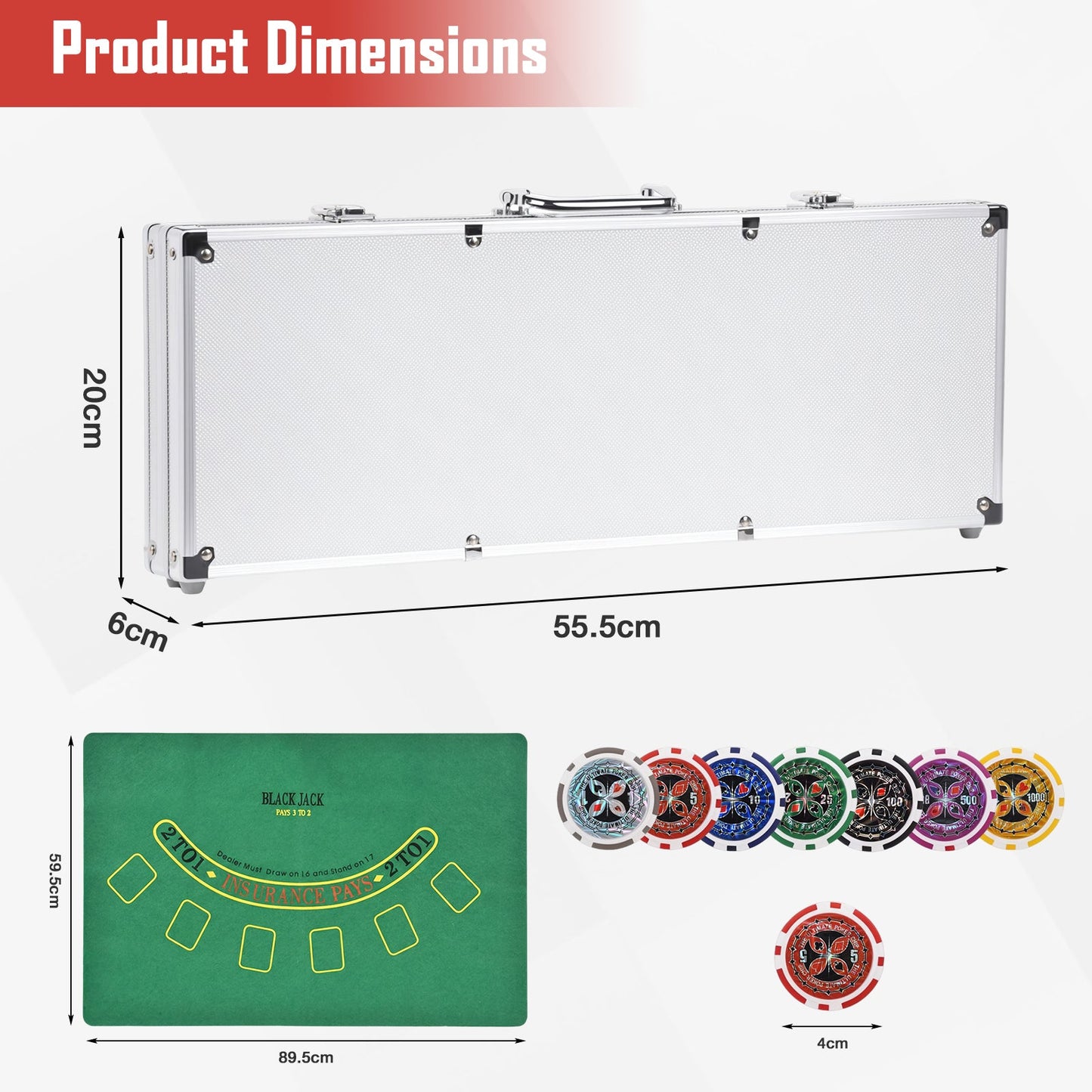 Advwin 500PCS Poker Chips Set Poker Set with Denominations