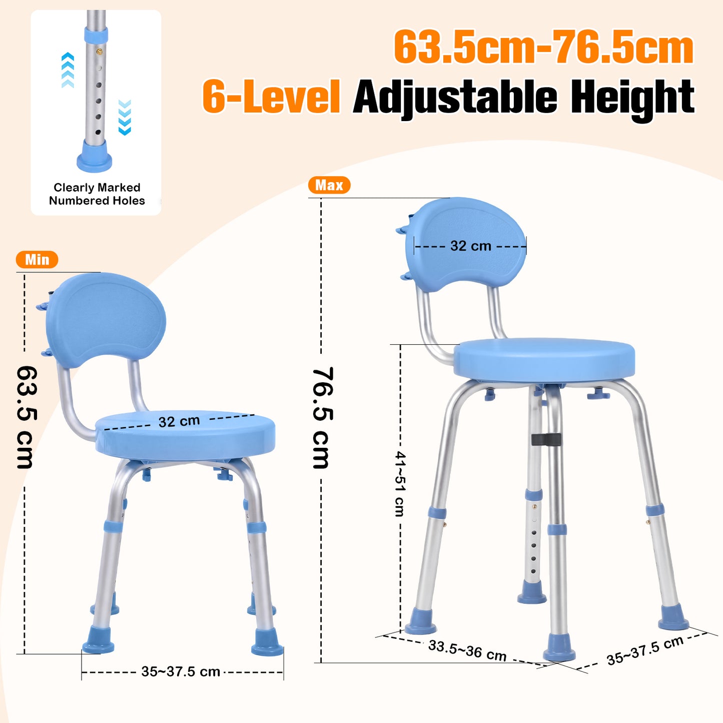 Advwin Adjustable 360° Swivel Shower Chair for Seniors