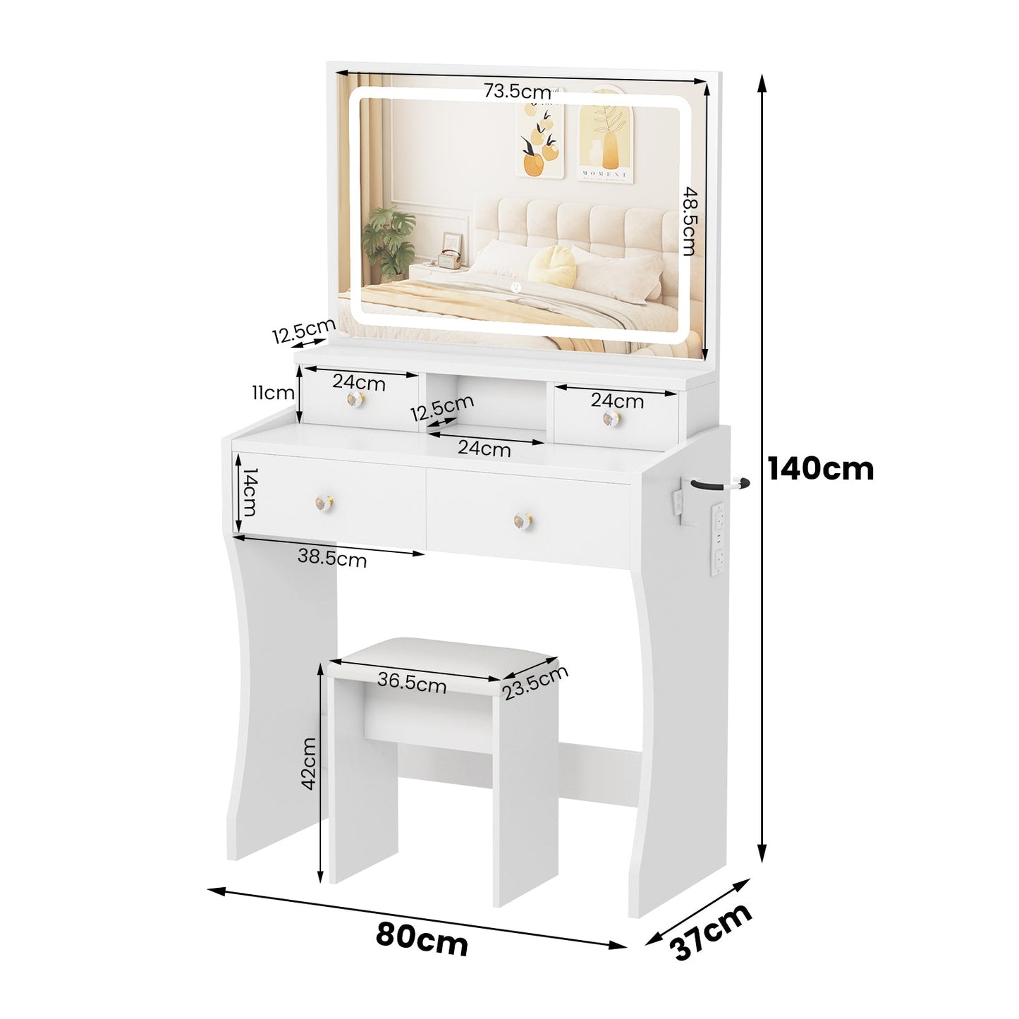 Advwin Makeup Vanity Desk with Charging Station