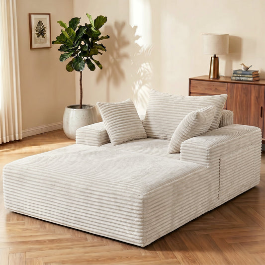 Advwin 132cm Corduroy Chaise Lounge Chair with Cushion