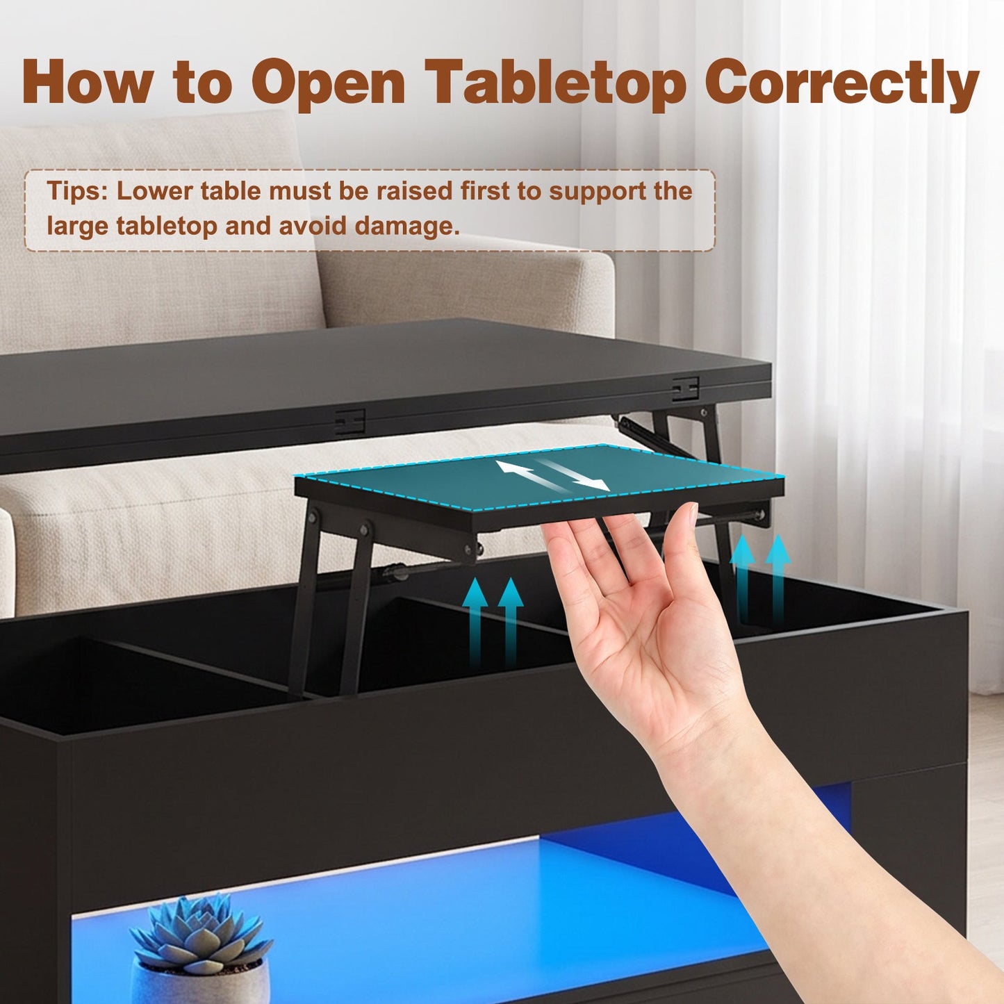 Advwin 4-in-1 Lift Top Coffee Table w/ LED Lights & Storage