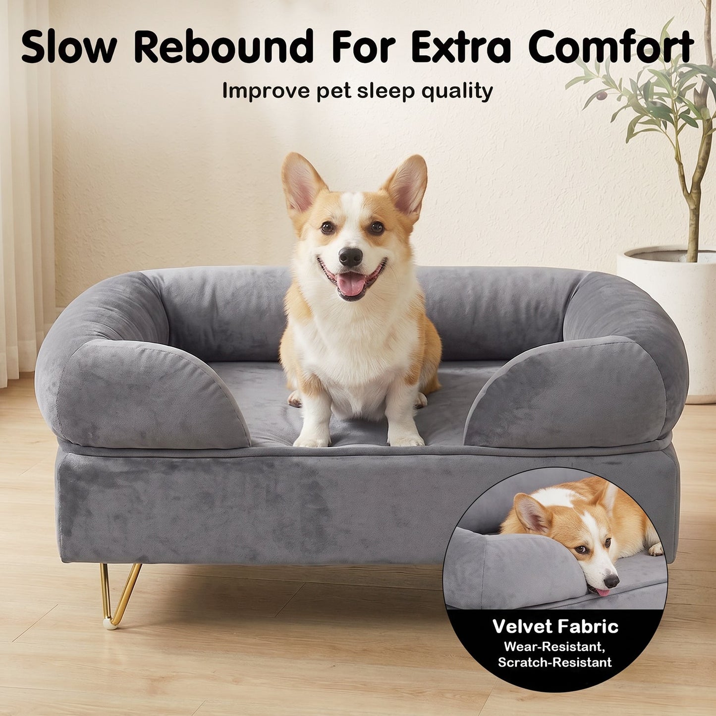 Advwin Elevated Dog Sofa Bed with Soft Velvet Cushion