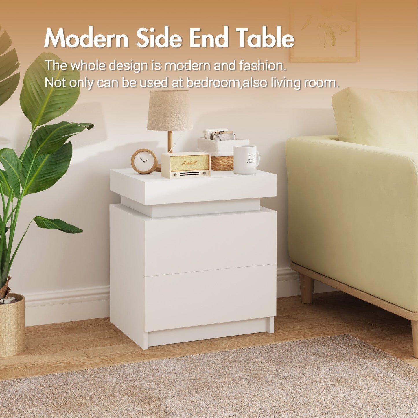 Advwin Set of 2 Bedside Table With Nightstand LED