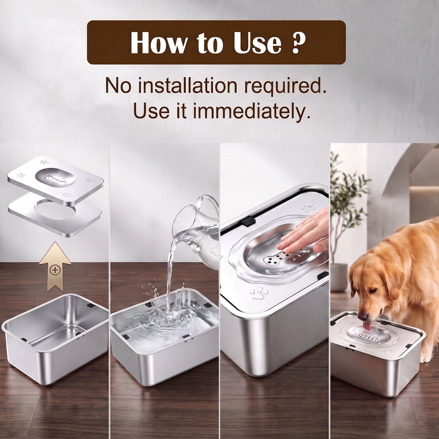 Advwin 12L Stainless Steel No Spill Dog Water Bowl