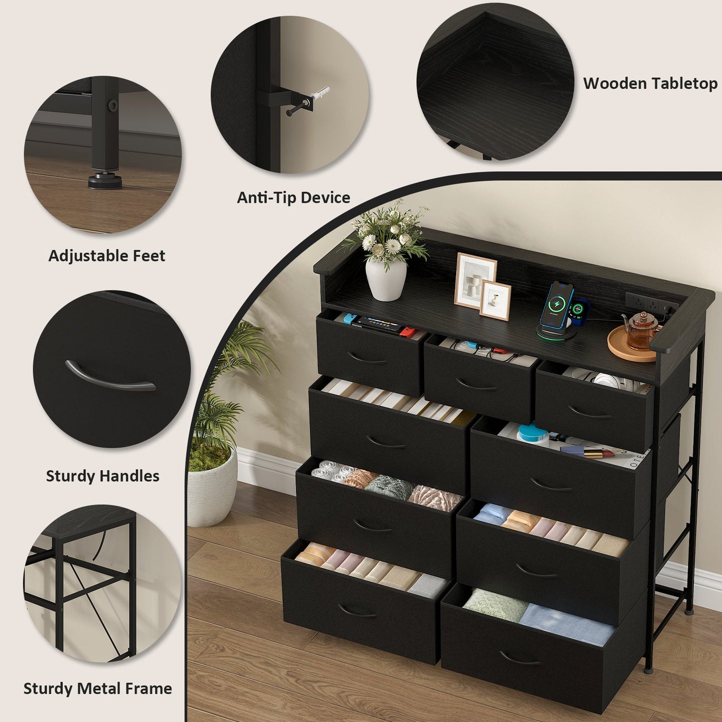 Advwin Chest of 9 Drawers Storage Cabinet with Open Shelf
