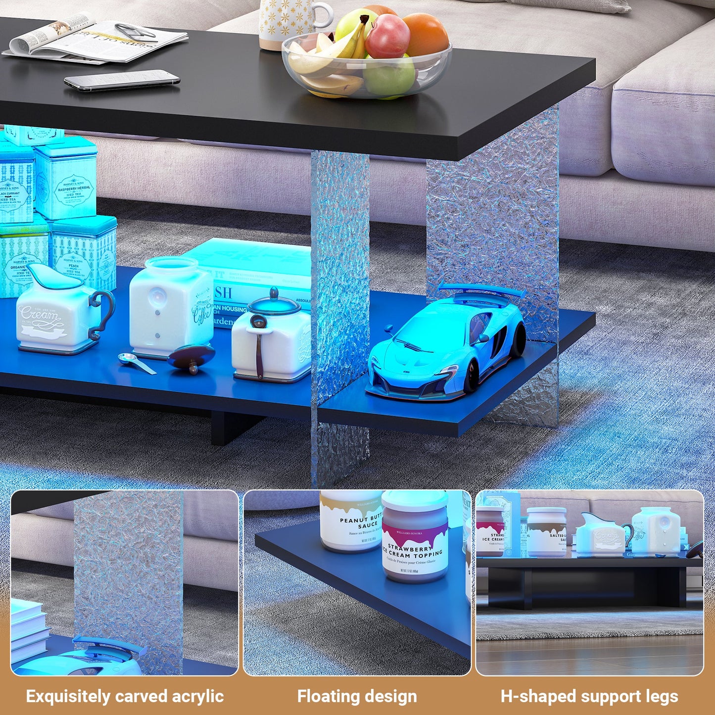 Advwin LED Coffee Table with Open Display Shelf