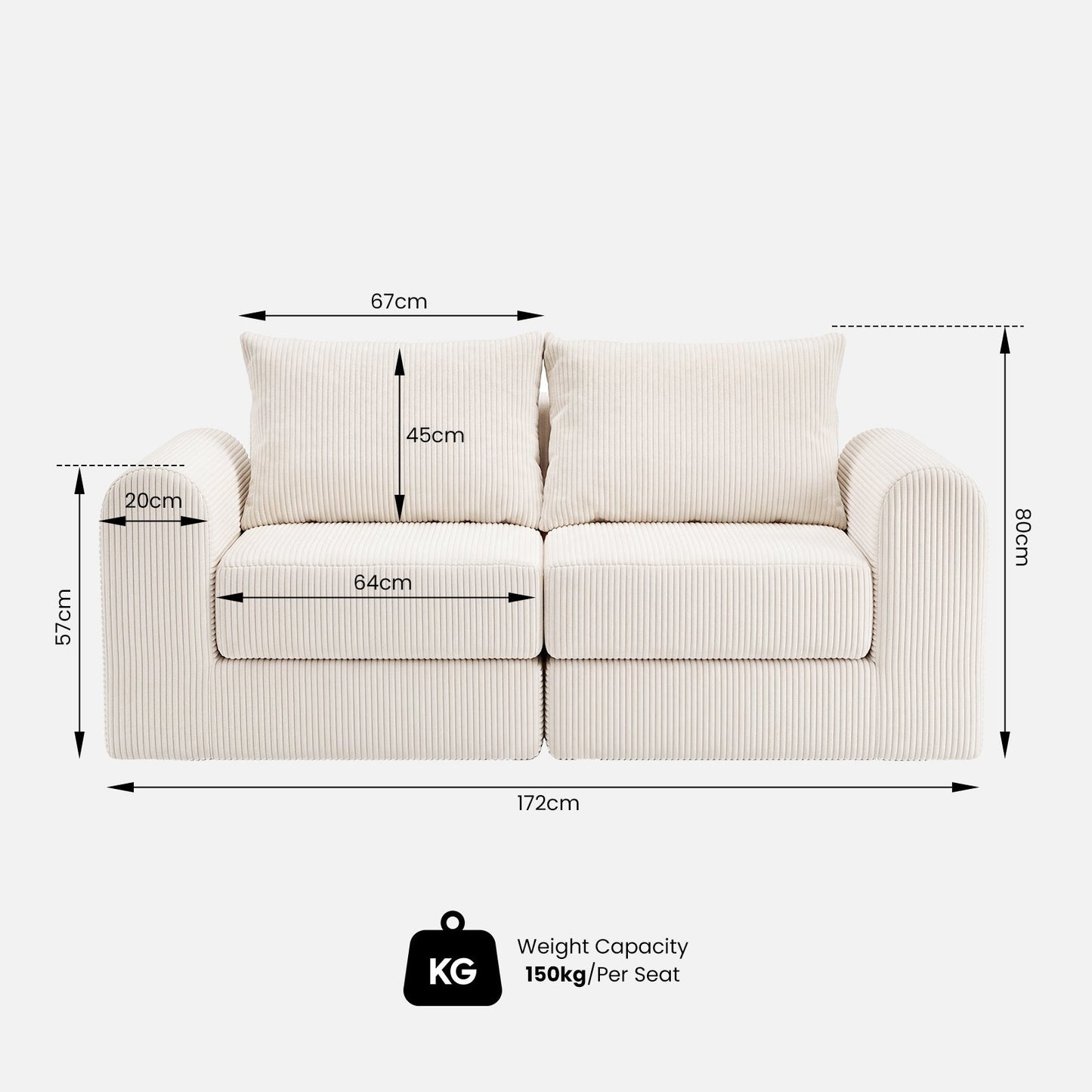 Advwin 172cm Modular Corduroy 3-in-1 Sofa Lounger