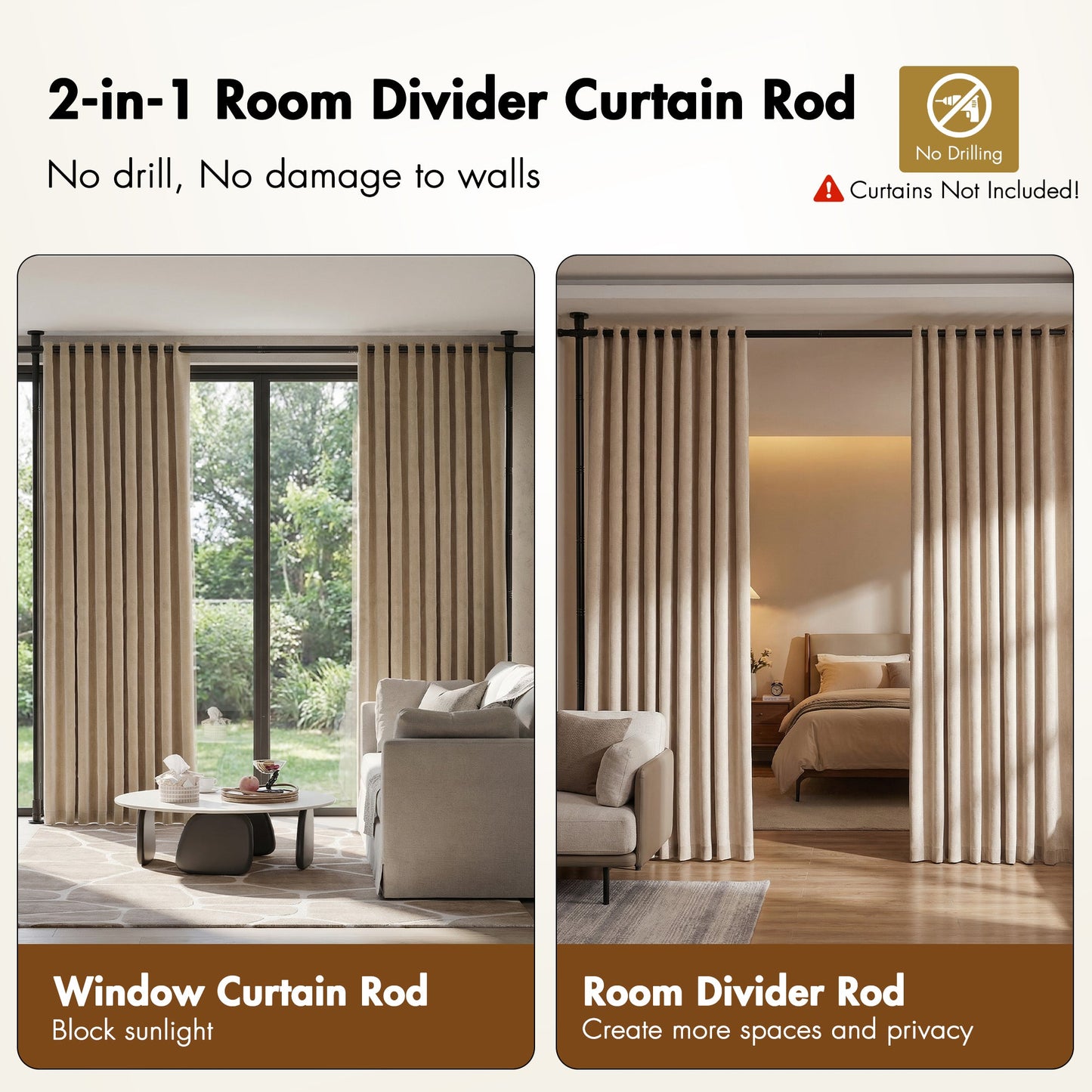 Advwin No Drill Adjustable Curtain Rod Room Divider Black
