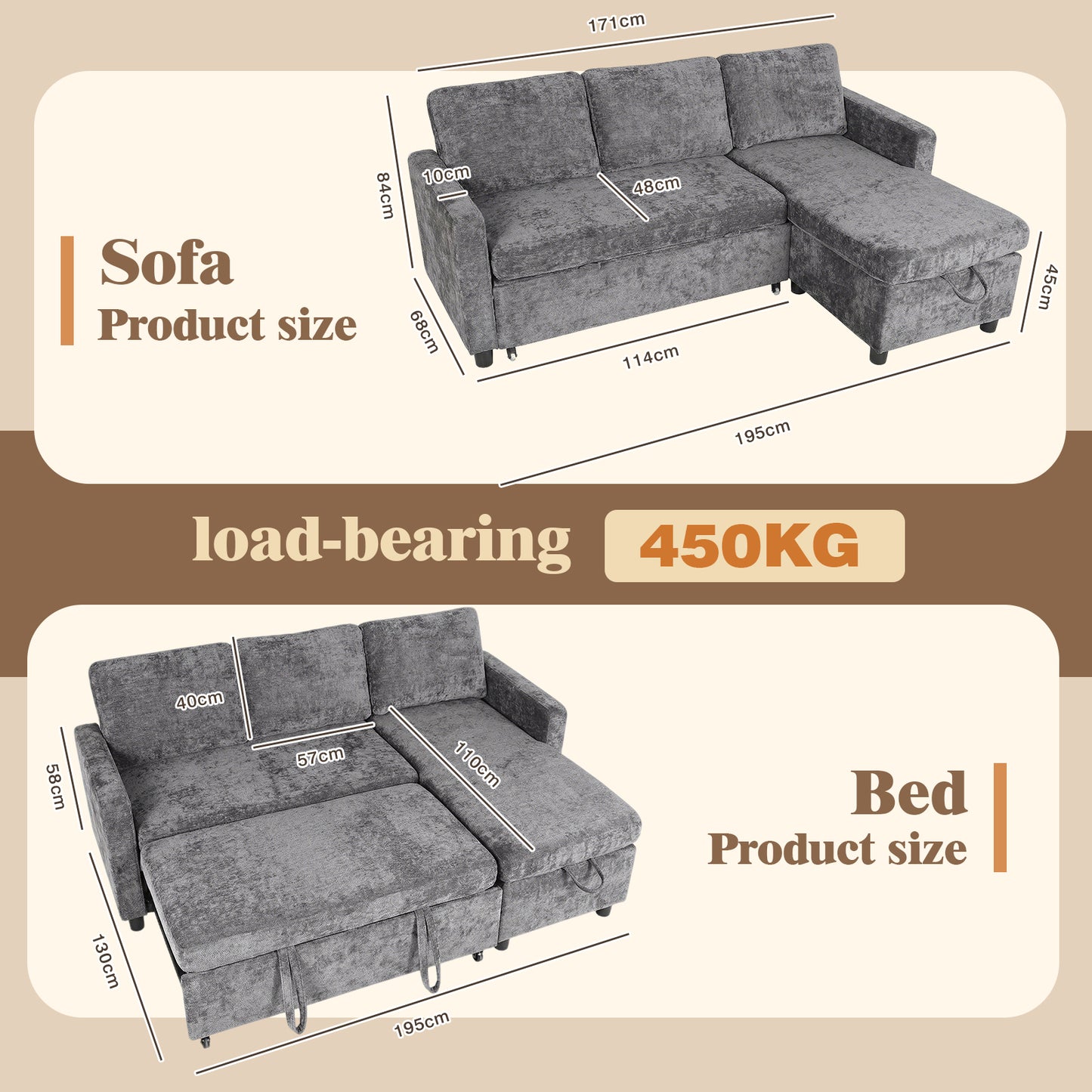 Advwin 194cm L-Shape Sleeper Sofa Bed w/ Storage