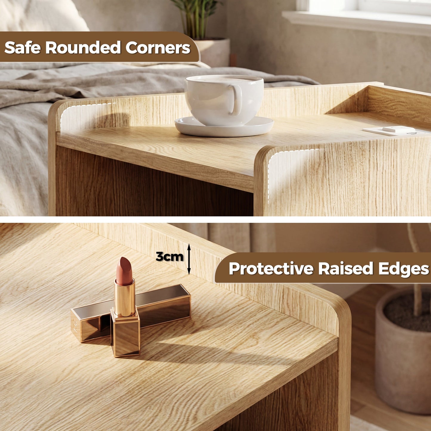 Advwin Set of 2 Bedside Table with Charging Station