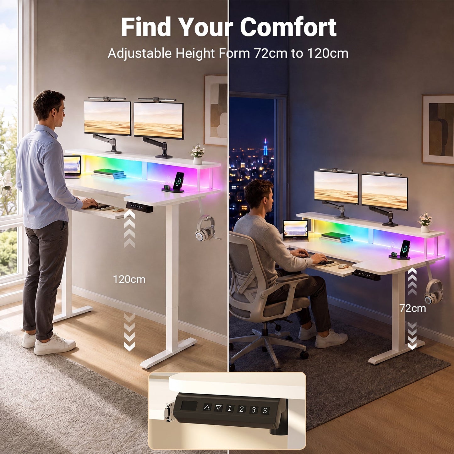Advwin 120cm Electric Standing Desk w/ LED Light
