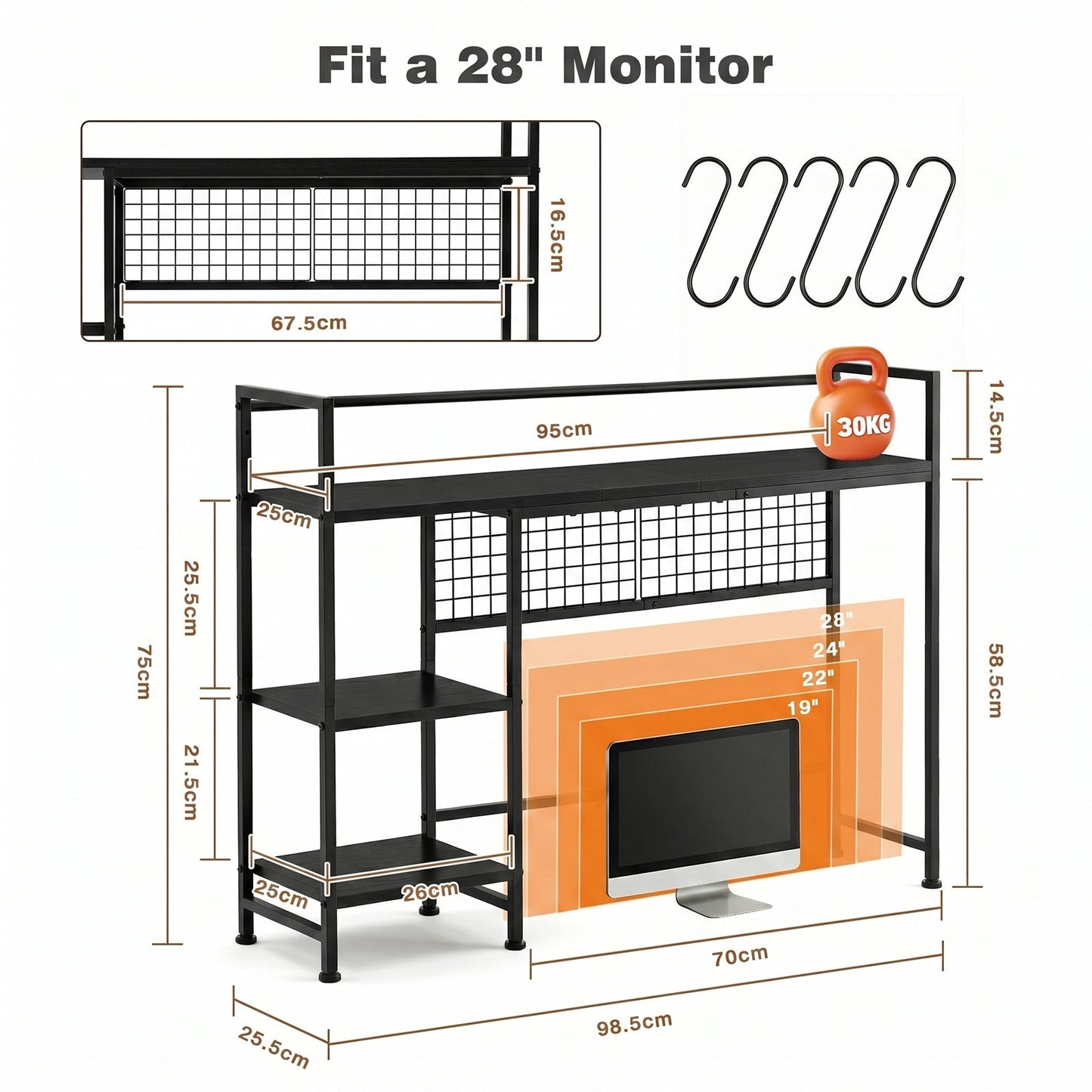 Advwin 3-Tier Desktop Organizer Shelf with 5 Hooks