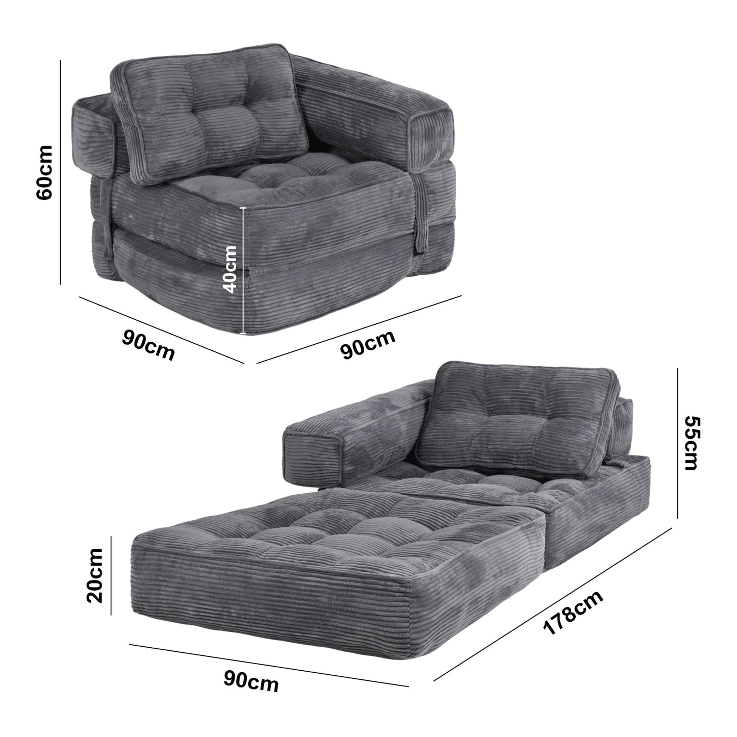 Advwin 3-in-1 Convertible Folding Sofa Bed