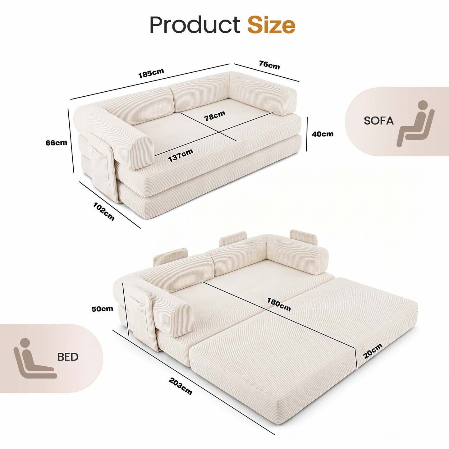 Advwin 5-in-1 Convertible Folding Loveseat Sofa Bed