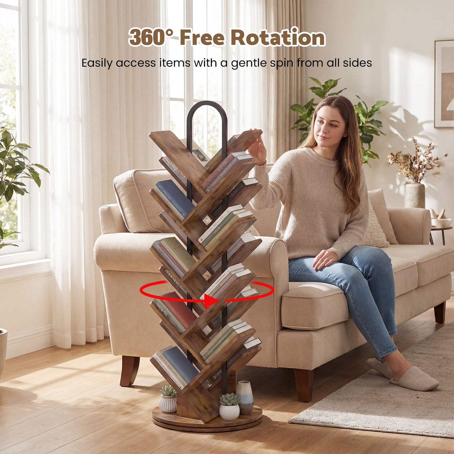 Advwin 16-Tier Tree Rotating Bookshelf for Small Spaces