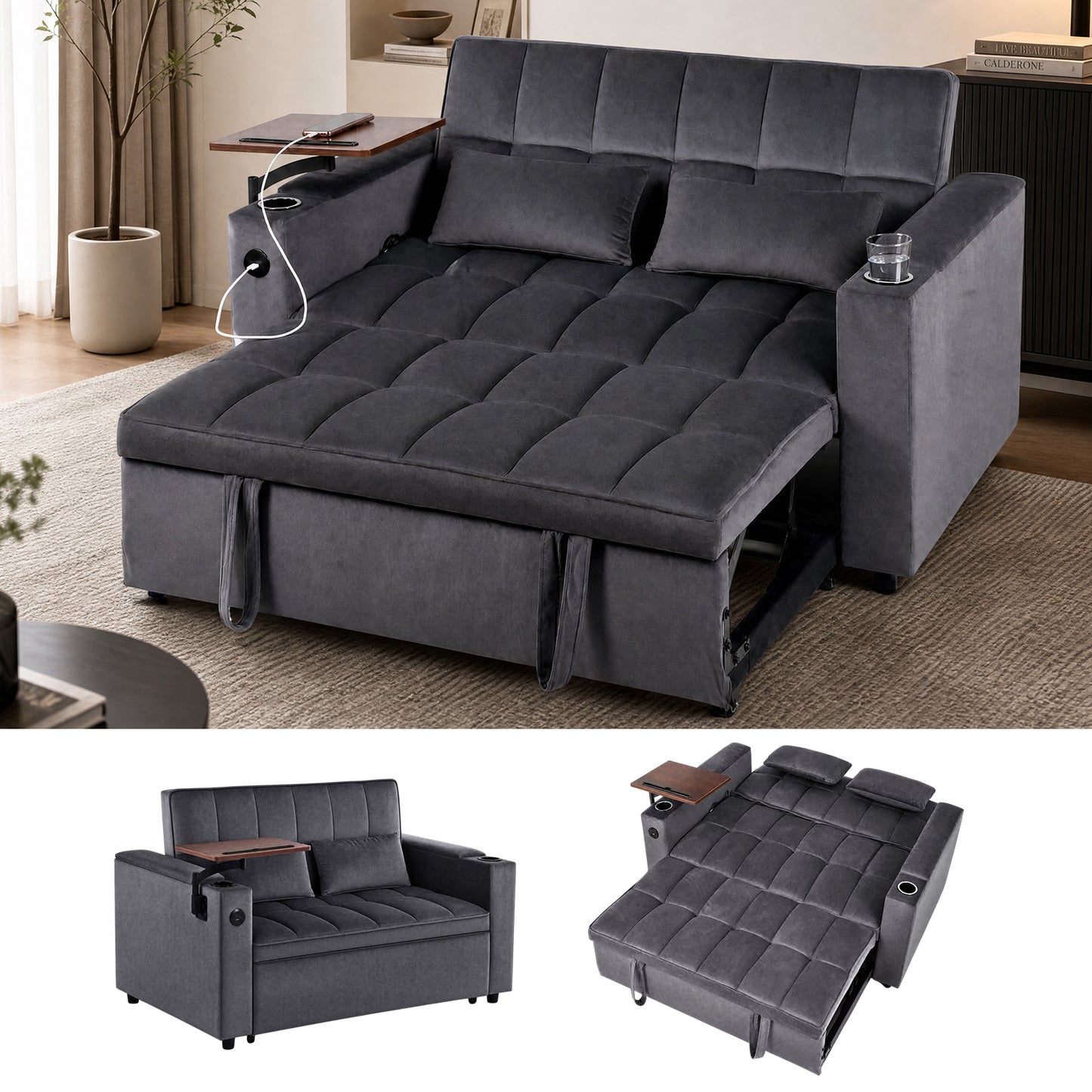 Advwin 3-in-1 Velvet Convertible Sofa Bed