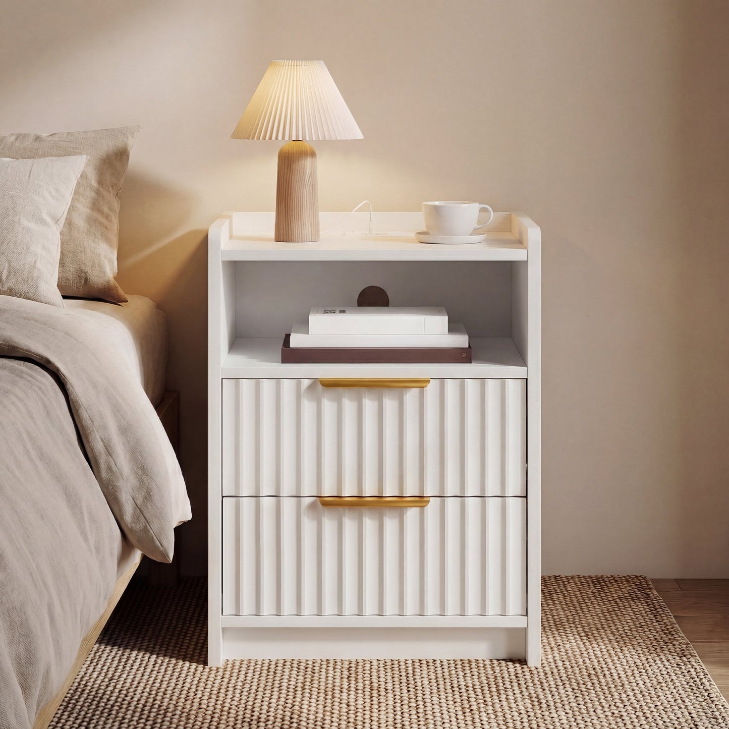Advwin Bedside Table with Charging Station Nightstand