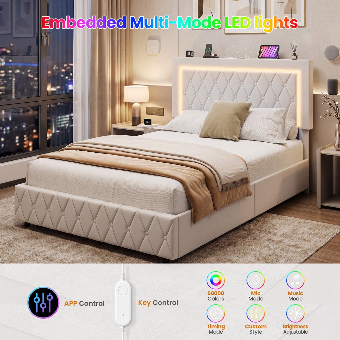 Advwin LED Bed Frame with Drawers and Charging