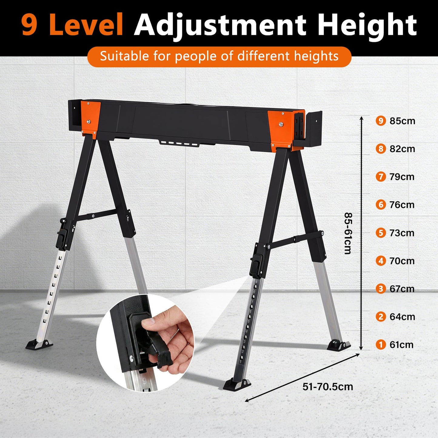 Advwin 2PCS Heavy Duty Folding Sawhorse w/ Adjustable Height