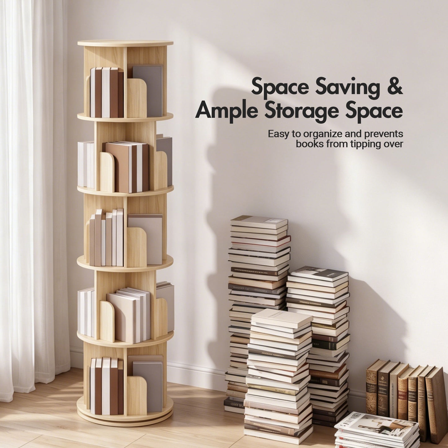 Advwin 5 Tier Rotating Bookshelf 360° Spinning Bookcase