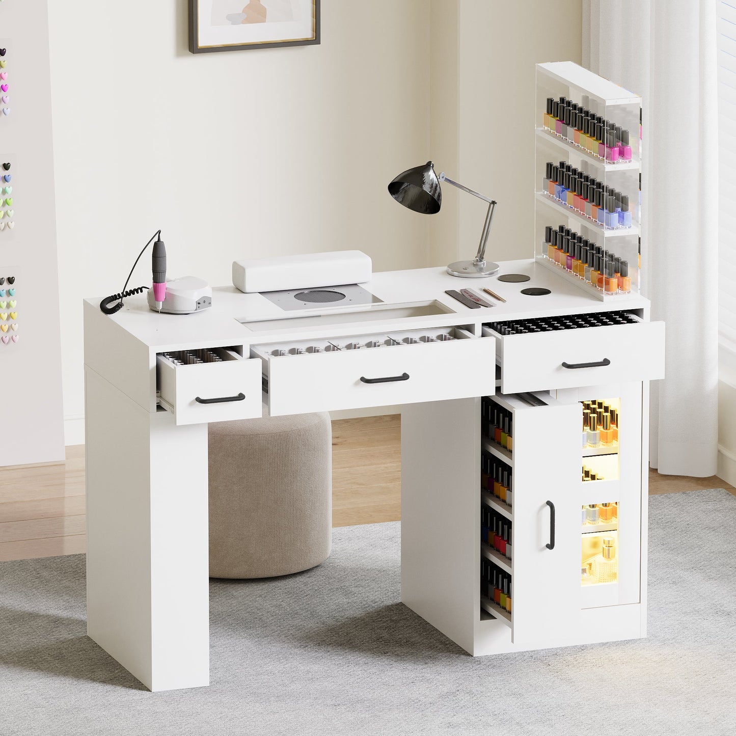 Advwin Manicure Table w/Glass Top Drawer Dust Collector