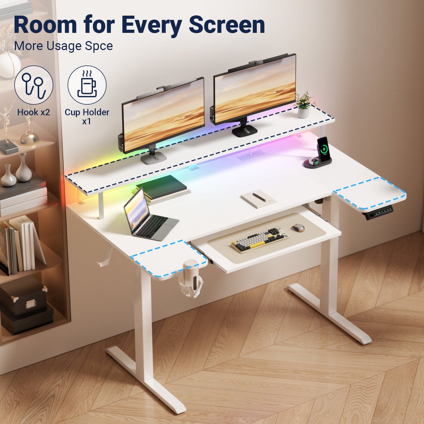 Advwin 120cm Electric Standing Desk w/ LED Light