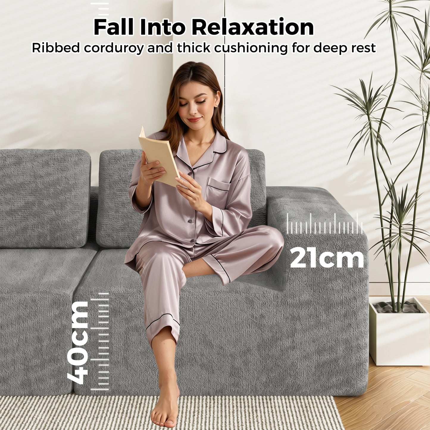 Advwin 190cm Modular Loveseat Sofa Chenille Fabric